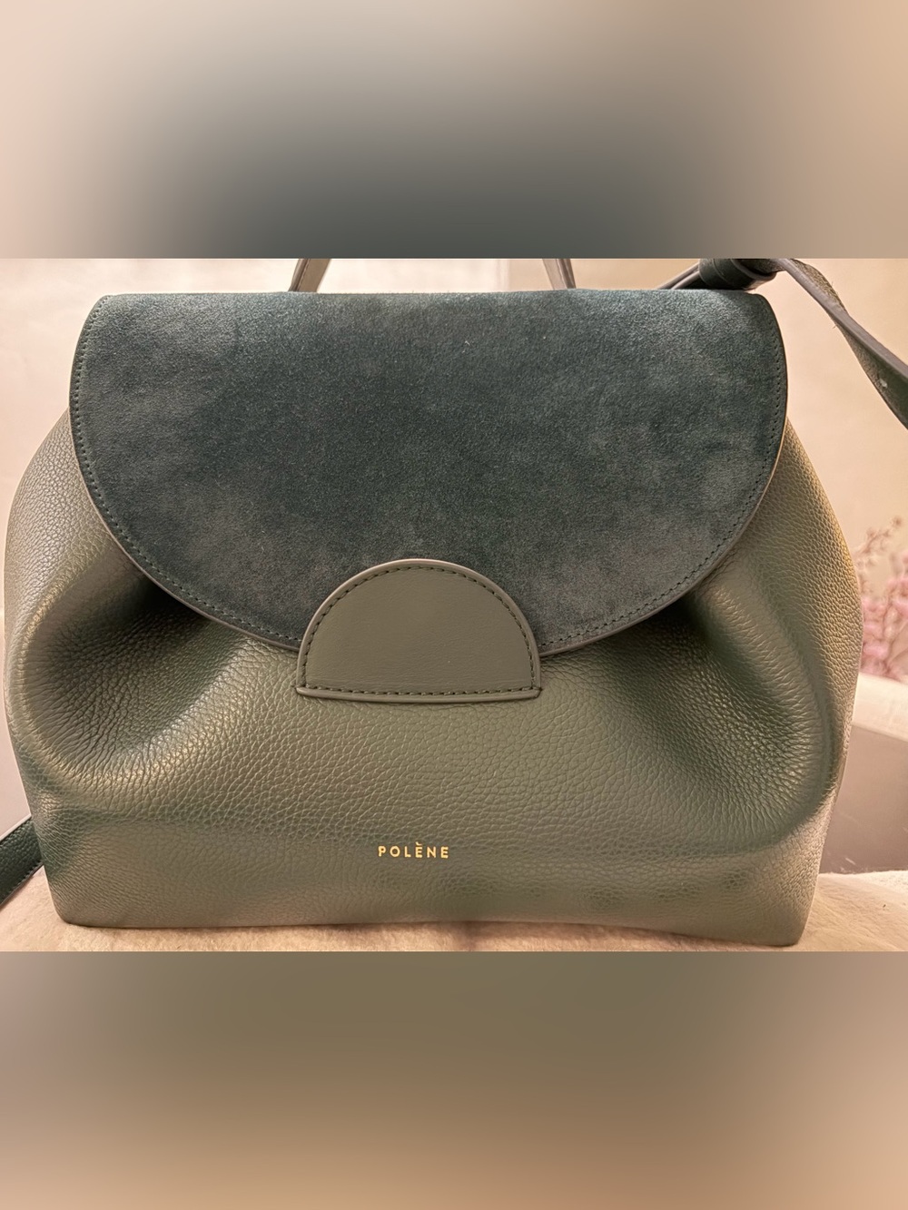 Poléne Women’s Leather and Suede Bag in Olive Green